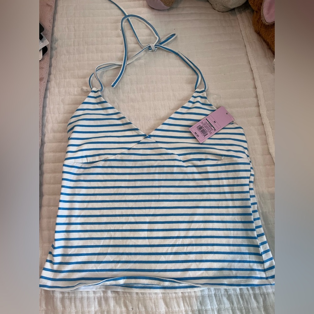 Blue and White Striped Halter Top size m